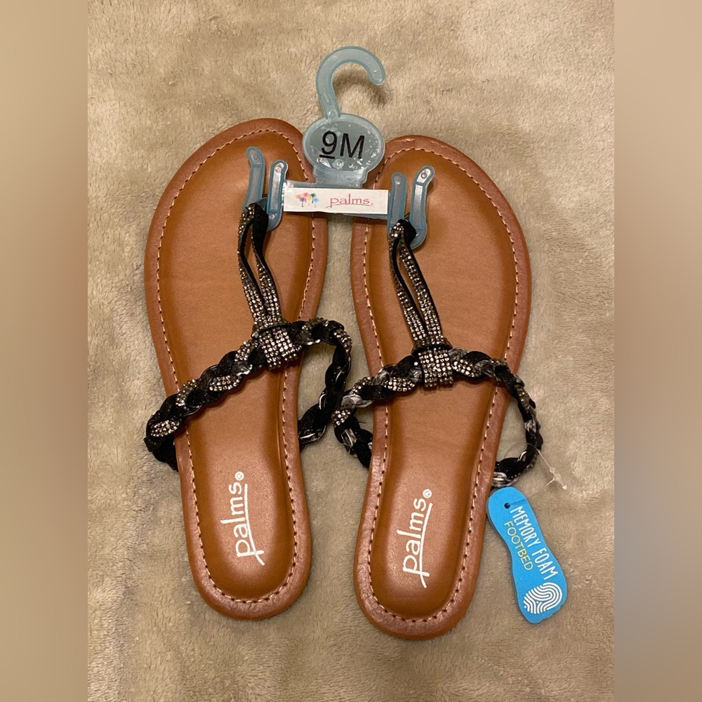Palms rhinestone flip flop sandals size 9 memory foam NWT